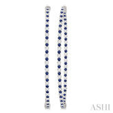 1.6 MM Sapphire and Alternating 1 1/2 ctw Round Cut Inside-Out Diamond Precious Hoop Earrings in 14K White Gold